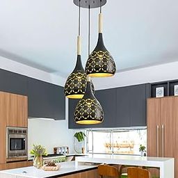 Lyse Decor Ceiling Hanging Lights for Living Room, Home Decorative Pendant Lamps for Hall & Dinign Table, 3 Lights Round Cluster Jhoomar (Aluminium, Black)-image-31