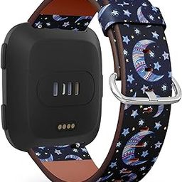 Compatible with Fitbit Versa 2 / Versa / Versa Lite / Versa SE Patterned Leather Replacement Band (Stars and crescent moon in hand-drawn zentangle style)-image-105