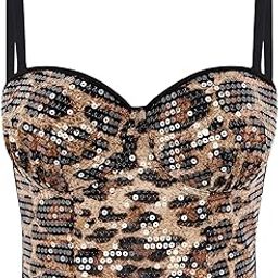 Women's Glitter Sequin Corset Tops Lace Mesh Bustier Fish Boned Crop Top Removable Straps Tube Party Tops-image-42