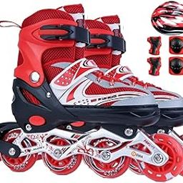 Diswa Adjustable Aluminium Body Inline Skates Combo Size M (34-39) (Red Color, Unisex)-image-47