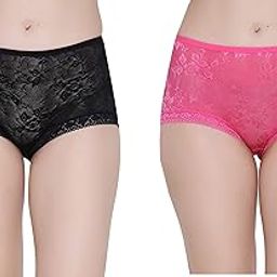 Womens Cotton Lace Net Material Low Rise Floral Design Panty with Lace Trim, Size-Medium,Multicolor-image-56