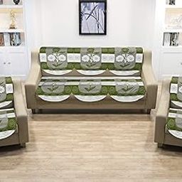 Luxurious Cotton Abstract Design Sofa Cover Set for Living Room (Green, 5 Seater)-18