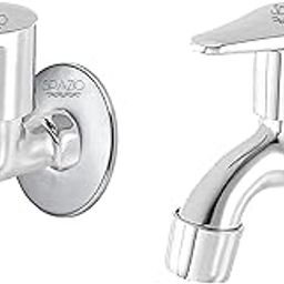 SPAZIO Stainless Steel Vignette Collection Bib Cock Tap Bathroom Tap Foam Flow Water with Wall Flange Chrome Plated, Brass Disc, Pack of 2-18