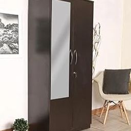 illfordd furniture 2 Door Wardrobe with Mirror and Drawer/Hanging Space and Locker/Wenge Finish-image-52