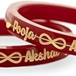 22kt (916) Yellow Gold Pola Bangles - Customized Personalised with Name - Gold Handmade Chudi/Wedding Chooda for Women with Purity Certificate (Set of 2pcs) - Infinity Heart Style-52