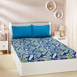 Amazon Brand - Solimo Floral Treasure 144 TC 100% Cotton King Bedsheet with Two Pillow Covers, Soft and Smooth (Traditional, Blue and Green)-image-35