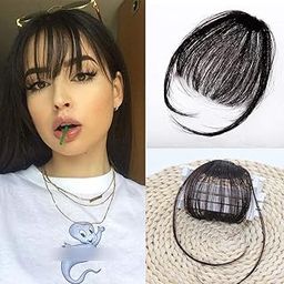 Golden Bird Clip On Bangs, Natural Black Hair Extensions For Woman,Girls (set of 1)-image-70