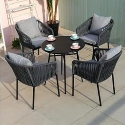 OUTAREA Patio Seating Set 4 Chairs and 1 Table Set Braided & Rope for Garden, Patio, Coffee Table Set, Outdoor, Balcony, Furniture (Black and Grey)-image-86