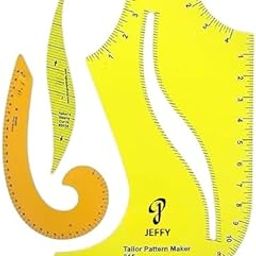 JEFFY Pattern Making Ruler Set, 3 Piece Professional French Curve and Armhole Template, Yellow Plastic Measuring Tools for Tailoring and Dressmaking-13