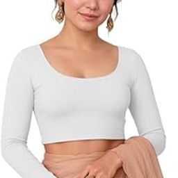 Readymade Cotton Fitted Saree Blouse for Women Full Sleeve Square Round U Neck Regular fit Stretchable Pullon Western Stylish Crop Top NJ20-image-84