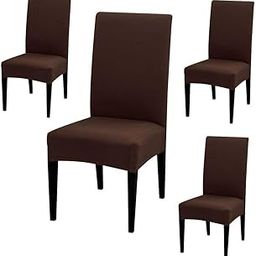Outlay Home Polyester Spandex Solid Plain Stretchable Elastic Dining Chair Covers Set of 4 (Coffee)-image-69