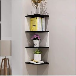 Woodinto Contemporary Zigzag Corner Wall Shelf For Living Room, Wall Organizers, Rack For Wall Decor, Display Shelves For Guestroom, Office, Studio, Beauty Salon - Engineered Wood, Black-image-4