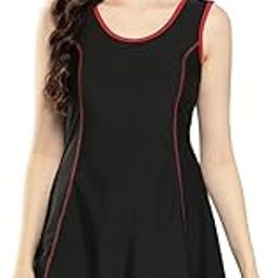 Womens Sports Wear Black-Red Colour Nylon Solid Swim Suit-image-123
