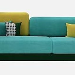 SMR Handicraft -Modern 3-Seater Sofa with Velvet Upholstery, Steel Legs, Decorative Cushions (Teal and Yellow)-image-55
