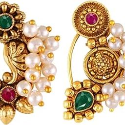 Vighnaharta Golden Moti Pearls Nath Nathiya nose pin Gold Plated Alloy two Nose Ring for women [VFJ1180-1168NTH-Press-Multi]-image-22