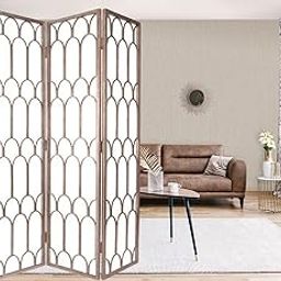 Wooden Partition/Wall Screen/Room Divider/for Living Room Partition/Foldable Partition / 4 Panel/Screen Separator Back Side Acrylic Sheet (Brown)-image-49