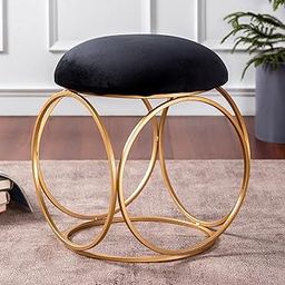 nestroots Ottoman Stool for Living Room - Metallic Stools for Sitting, Bedroom Pouffes, Side Table | 18 Inch Height, Black Ring Design | Stylish & Durable Footrest Stool for Home-image-97