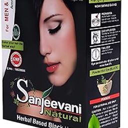 Sanjeevani Natural Herbal Based Black Henna Powder | No Ammonia, Long-Lasting Hair Color | 100% Natural Shine & Grey Coverage | 60g Pack-8