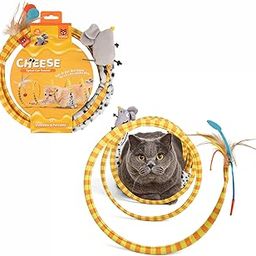 x FOFOS Safari Spiral Cat Toy Tunnel - Yellow, with Real Feathers and Mouse Toy, US Grade Catnip, Portable Design, Perfect Cat Toys and Kitten Toys-55