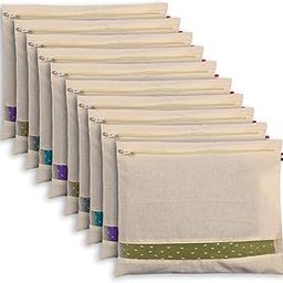 SOLSTICE cotton big saree covers/bags for storage single (18 x 15 Inches) for big silk sarees, lehengas, clothes with Zipper Closure (with Window - Pack of 10), Beige-22