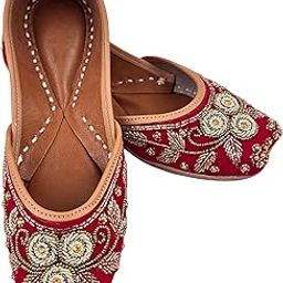 | Handcrafted Punjabi Juttis for Women | Traditional Leather Mojaris with Embroidery, Beads & Dabka Work Pink Gold-image-85