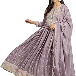 Women's Purple Chinon Stitched Top with Dupatta Full Sleeve Embroidered Anarkali Gown (MEY-1179)-image-52