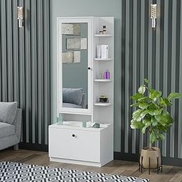 AMAZART Wood Dressing Table with Mirror and Storage | Wooden Dressing Table with Drawer | Dressing Table with Drawer and Shelve (White)-picture-5