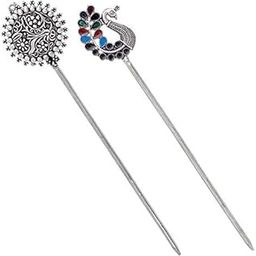Ethnic Style Silver Oxidised Metal Hair Bun Stick for Women-image-73