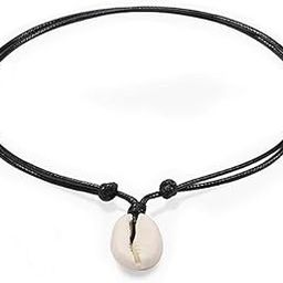 Bohemian Shell Pendant Unisex Adult Necklace- Cowrie Choker Black Leather Cord Adjustable Necklace-image-19