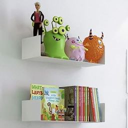 INDIAN DECOR 28787 Wall Mount Metal 18 Inch U Shape Floating Book Shelves Book Display Storage for Kids Room or Kindergarten White Shelf Set of 2-0