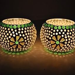 TIED RIBBONS Pack of 2 Turkish Mosaic Glass Votive Tealight Candle Holders for Table - Decorations Items for Home Decor (Glass, Multicolor) - Decor - Gifts-picture-13
