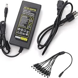Tnuocke 3-Prong Security Camera Power Adapter,12V 5A 100V-240V Camera Power Adapter 8-Way Power Splitter Cable for CCTV/Camer/DVR-picture-21