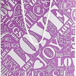 Valentine’s Day Gift Bag – Purple & Silver Heart Print Carry Bag for Gifting Medium Set Of 3-image-77