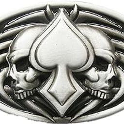 Vintage Style Twin Skull With Spade Belt Buckle (Skull With Enamel)-image-23