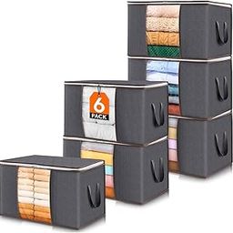 Lifewit 6 Pack Clothes Storage Bins with Lids, Foldable Blanket Storage Bags with Zippers, Clear Window and Reinforced Handles, Closet and Organization for Clothing, Sweater, Comforter, Bedding, Gray-image-27