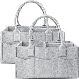 Cute Castle 2 Pack Diaper Caddy Organizer - Portable Baby Caddy Organizer with Handle, Nursery Storage Bin and Car Organizer for Girls, Boys - Baby Gift Basket - Grey-image-17