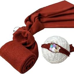 BabyMoon Rayon Newborn Baby Wraps with Hairband Photography Photoshoot Props Costume Swaddle (190x60cm, Maroon)-image-20