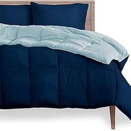 250 GSM Microfiber Reversible AC Comforter/Blanket for Winter/Quilt/Duvets for Single Size Bed | Ultra Super Soft Fluffy Cotton | TC 200, Size 90x60 Inch, Sky & Navy Blue-11