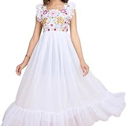 Georgette Ruffle Sleeve Square Neck Embroidered Women's Ethnic Gown,Full Stitched Maxi Length Anarkali Gown for Girls-picture-25