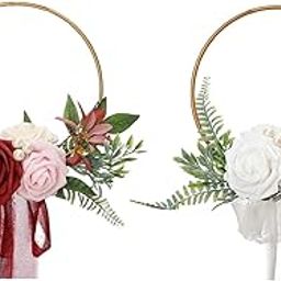 HEAVENGLOW Floral Hoop Wreath Wedding Decor Front Door Wreath for Farmhouse Spring Wall Rose Red-image-9