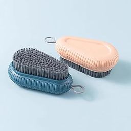 wolpin Acrylonitrile Butadiene Styrene 1 Pc Clothes Cleaning Brush Multipurpose Bathroom Cleaning Sink Brush, Shoe Brush (Blue/Pink)-5