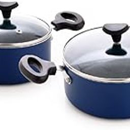 Crystal Cook and Serve Casserole Set 4 Pcs Nonstick Cookware Set with Glass Lid Aluminium Casserole Set 16Cm, 18Cm Blue-image-50