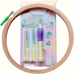 Bharat Embroidery Pen with 3 Sizes for Chrochet Knitting, Knitting Needle Tool for Beginners, DIY Craft Projects, Punch Needle Set Yellow (Punch Needle + Hoop)-16