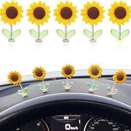STHIRA® 5Pcs Mini Sunflower Car Decoration 2.36 inches Swing Sun Flower Dashboard Decoration Items Self Adhesive Removable Resin Car Gadgets Latest 2025-23