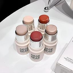 Gege Bear Highlighter Stick | pastel-inspired aesthetic shades | Moisturizing highlighter for cheeks and nose | Lightweight and long-wear | Face highlighters for girls and women | Dewy glow finish | Creamy stick texture | Best Soft Cute Look (02# Champagne, 3.8g)-6