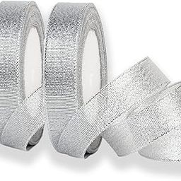 Aakriti Glitter Silver Ribbon Sparkly Fabric Gorgeous Ribbon for Gift Crafters Wedding Party Birthday Wrap Hair Bows Floral Projects (20MM / ¾ INCH, 25 Meter-Silver)-image-66