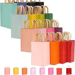 ENJOYLEX 32Pcs Kraft Paper Bags with Handles 21x15x8cm Small Gift Party Bags 16 Different Senior Color Shopping Treat Bags Multiple Uses(8.2x6x3.15inch,Small)-image-19