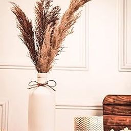 PUREZENTO White Ceramic Bottle Vase 8 Inch - Pack of 1 | Modern Pampas Vases for Home Decor, Wedding, Dinner Table Centerpiece & Showpiece | Decorative Bottle Vase for Flowers and Pampas Grass-image-1