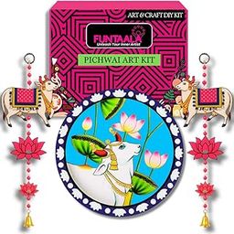 Funtaala Pichwai DIY Art & Craft Kit for Kids & Adults | Wooden Engraved Plate with Paints, Mirrors & Bells | Birthday Gift for Girls | Birthday Gift for Boys | Indian Folk Art | Pichwai DIY-image-46