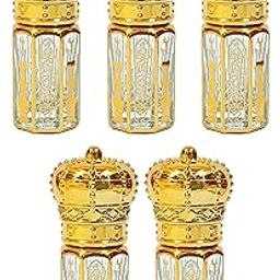 SULTAN 5Pcs (3ml) Fancy Empty Attar Glass Bottle with Dip Stick Golden Cap, Octagonal Transparent Decorative Glass Antique Perfume Essential Oil Dipstick Attar Bottles (Pack of 5)-image-45